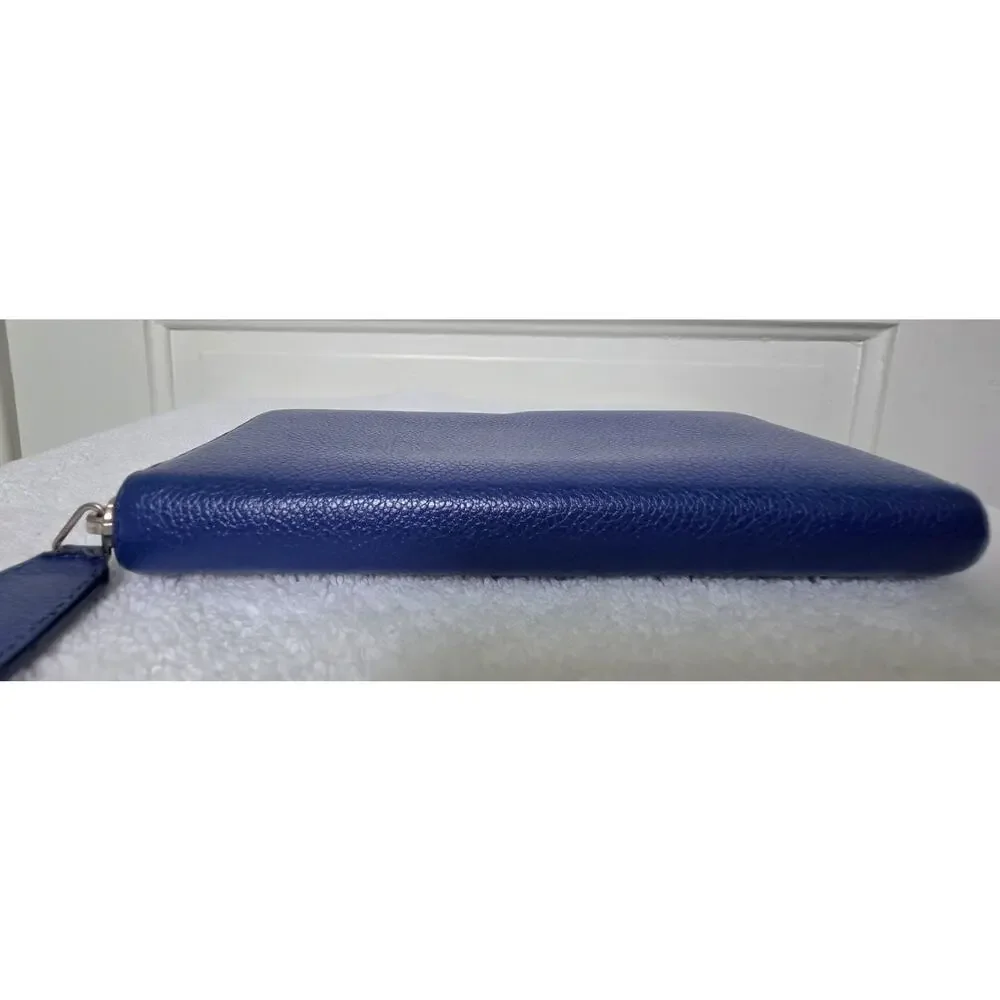 Saint Laurent YSL Women’s Blue Solid Leather Zip-Around Wallet w/ COA